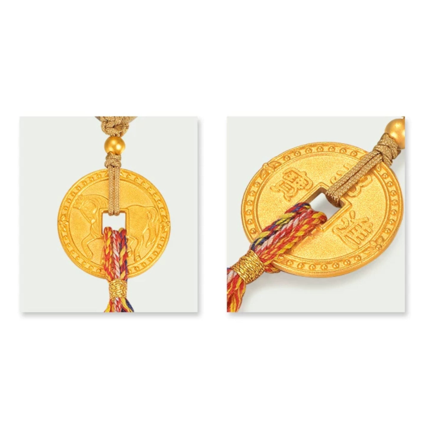 24K Gold Horse Coin Tassel Braided Tibetan Style Feng Shui Necklace