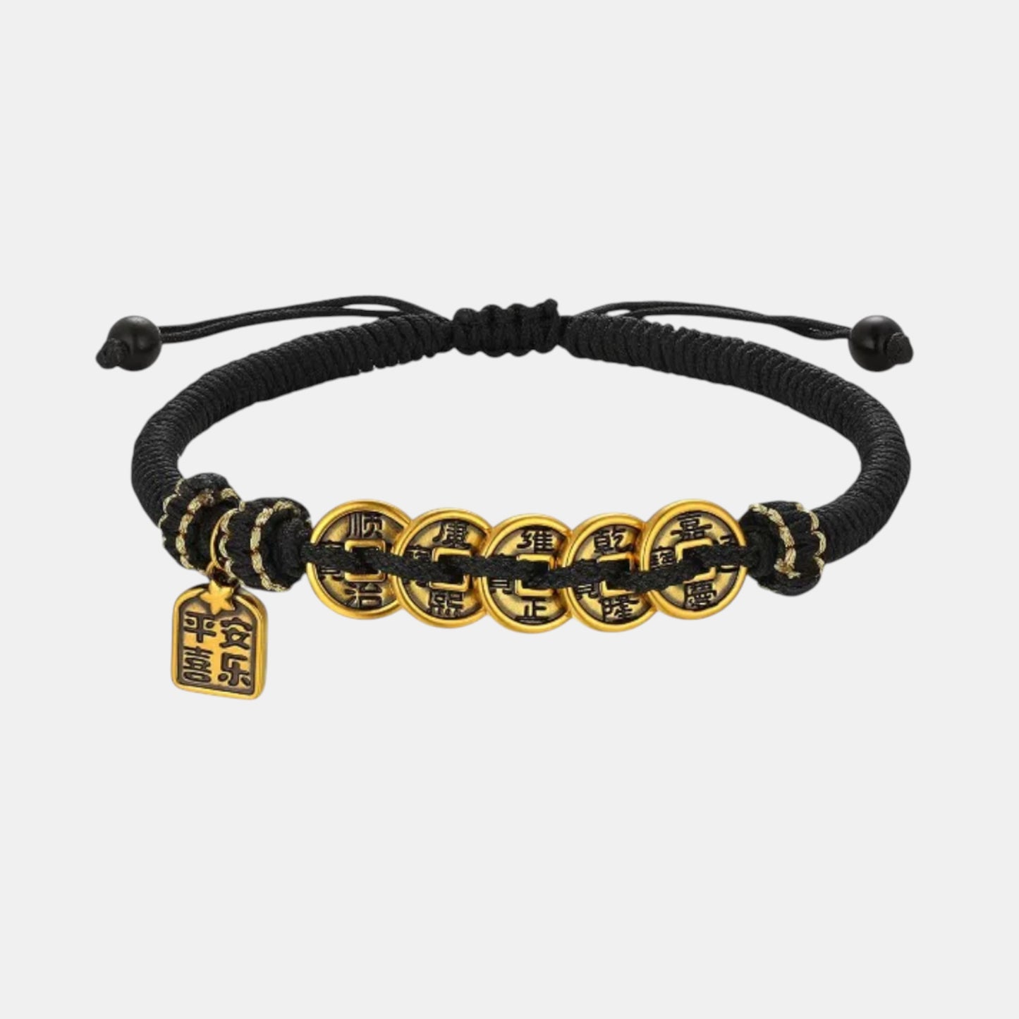 24k Gold Fortune Coin Adjustable Black Cord Bracelet