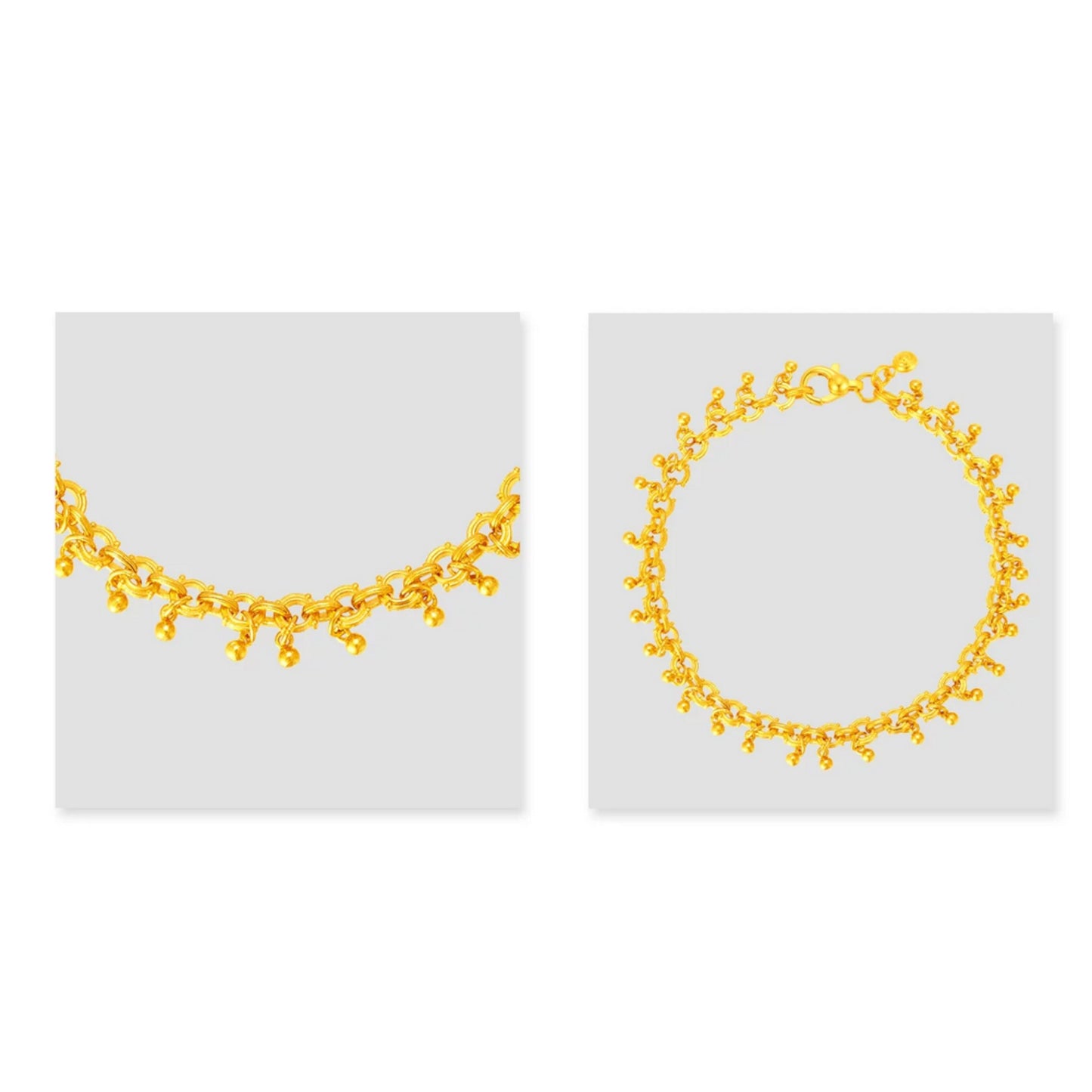 24k Gold Bell Charms Minimal Chain Link Bracelet