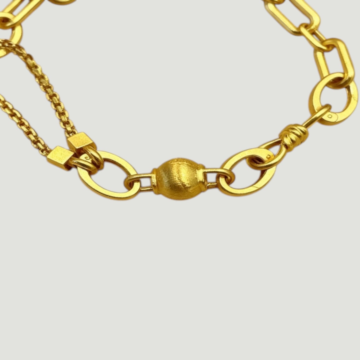 24k Gold bead Charms Minimal Chain Link Bracelet