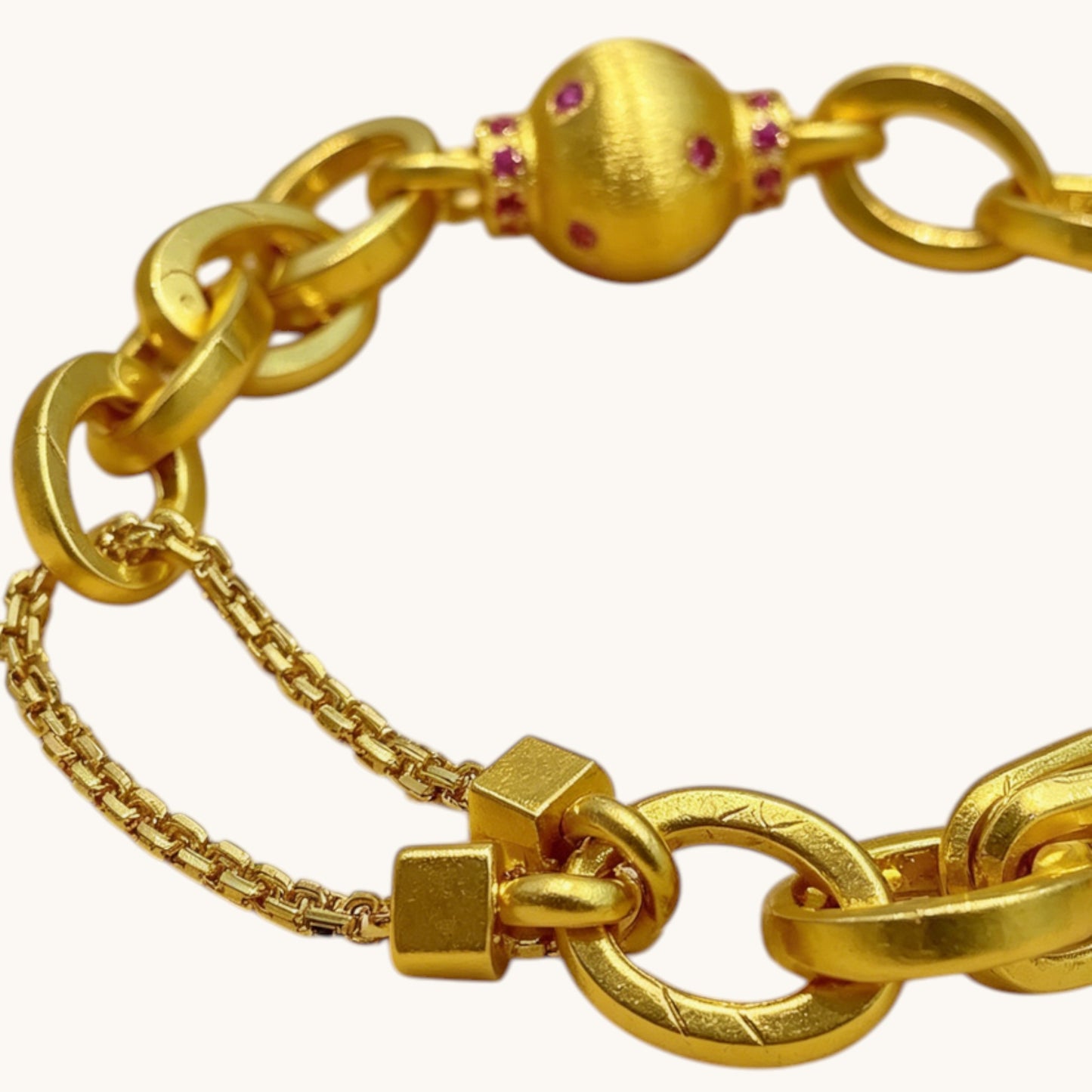 24k Gold bead Charms Minimal Chain Link Bracelet