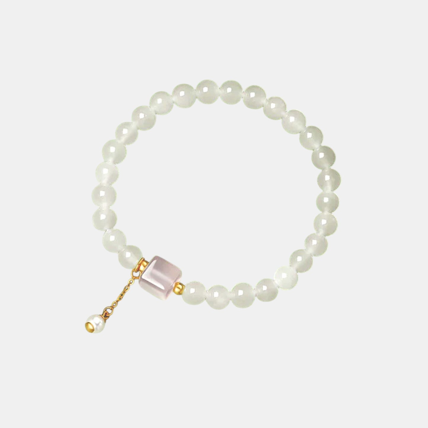24K Gold Charm Beads White Jade Beads Pink Chalcedony Elegant Bracelet