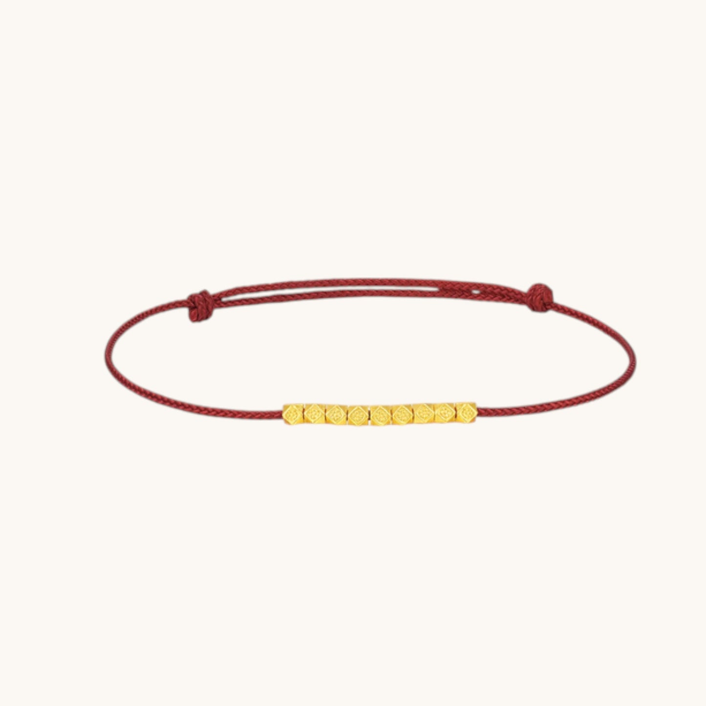 24K 999 Gold Charm Beads Minimal Minimalist Adjustable Cord Bracelet
