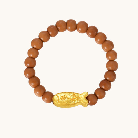 24k Gold Lucky Fish Charm Wealth Symbol Olive Beads Ring