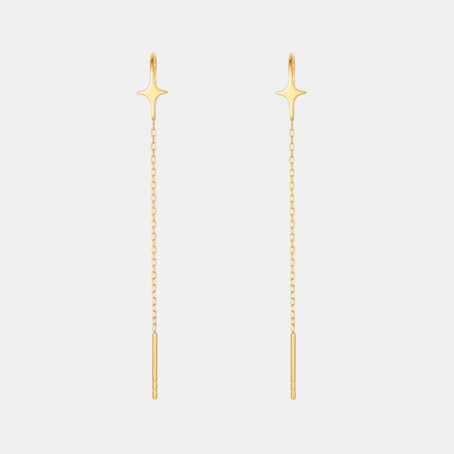 Genuine 18K Gold Star Starlight Minimal Style Threader Hoop Earrings