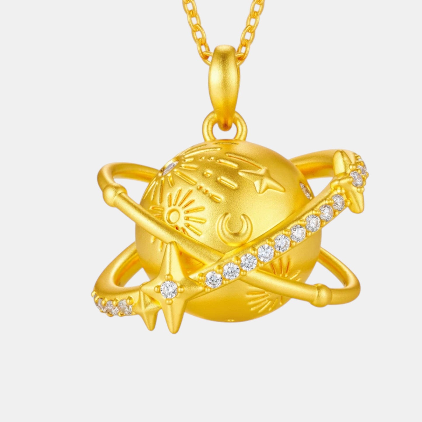 24K Gold Moissanite Heart of Planet Pendant