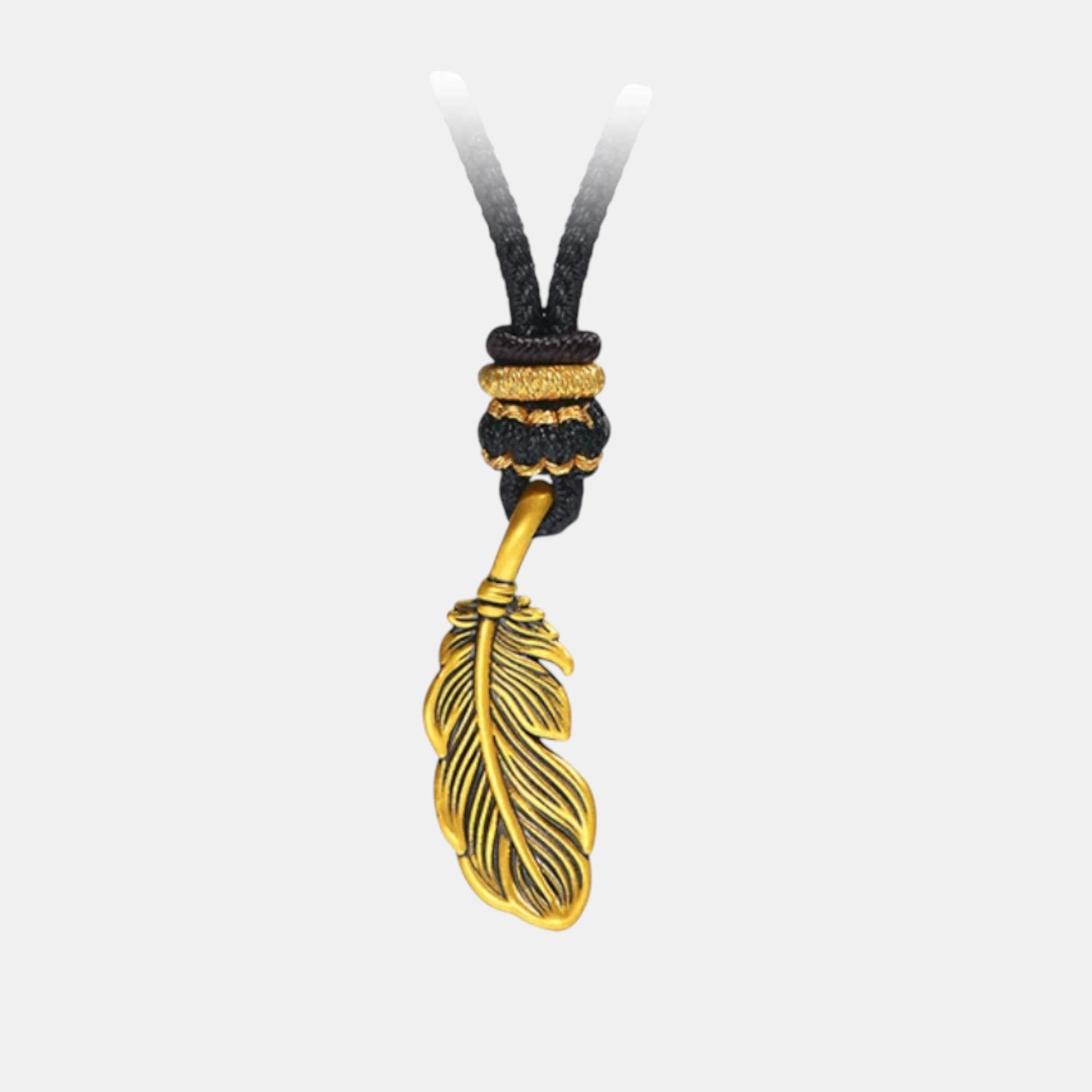 24K Gold Feather Lucky Pendant Detailed Good Fortune Braided Necklace