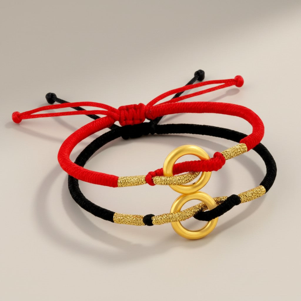24K 999 Gold Minimal Round Charm String Adjustable Bracelet
