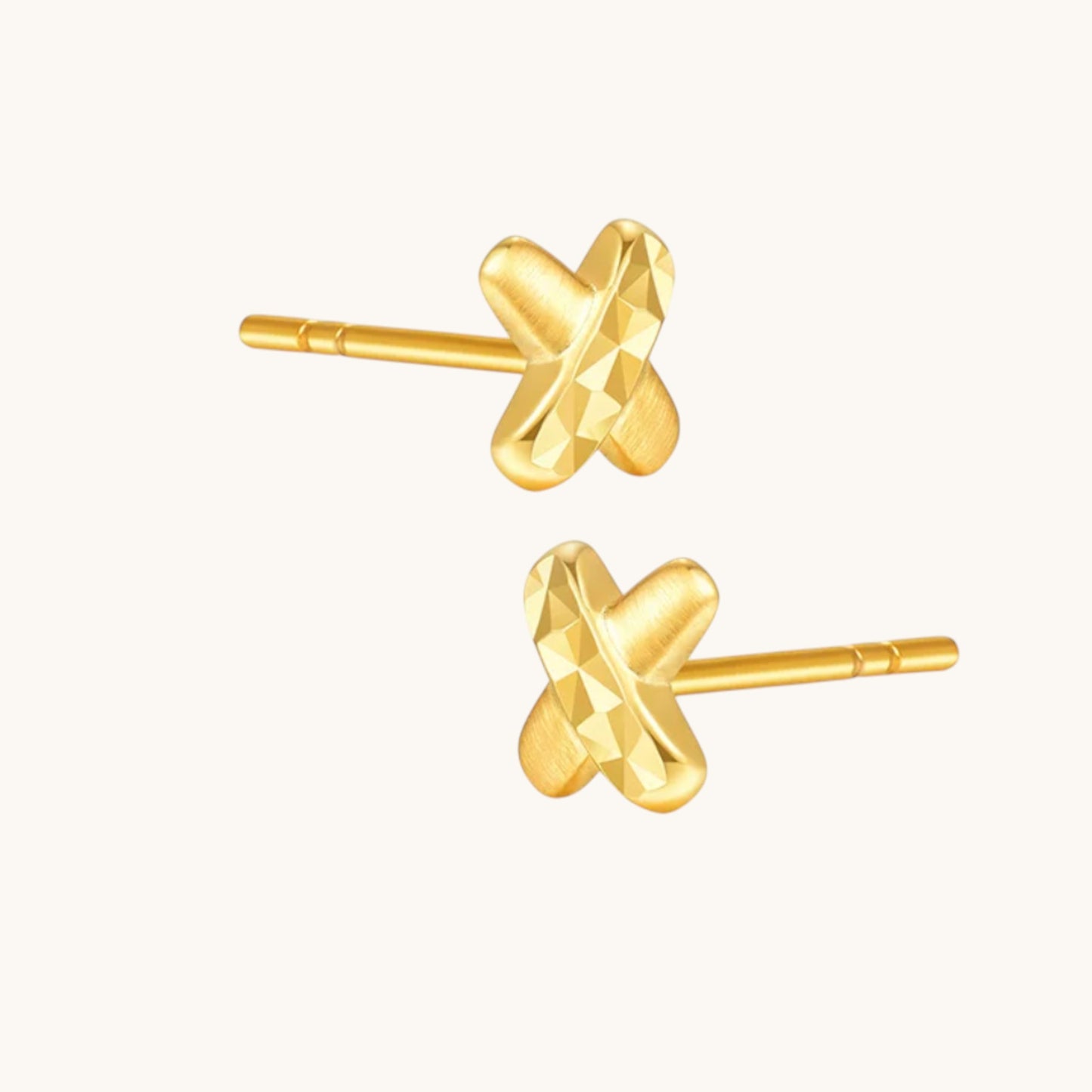 18K Fine Gold Cross Minimal Style Stud Earrings
