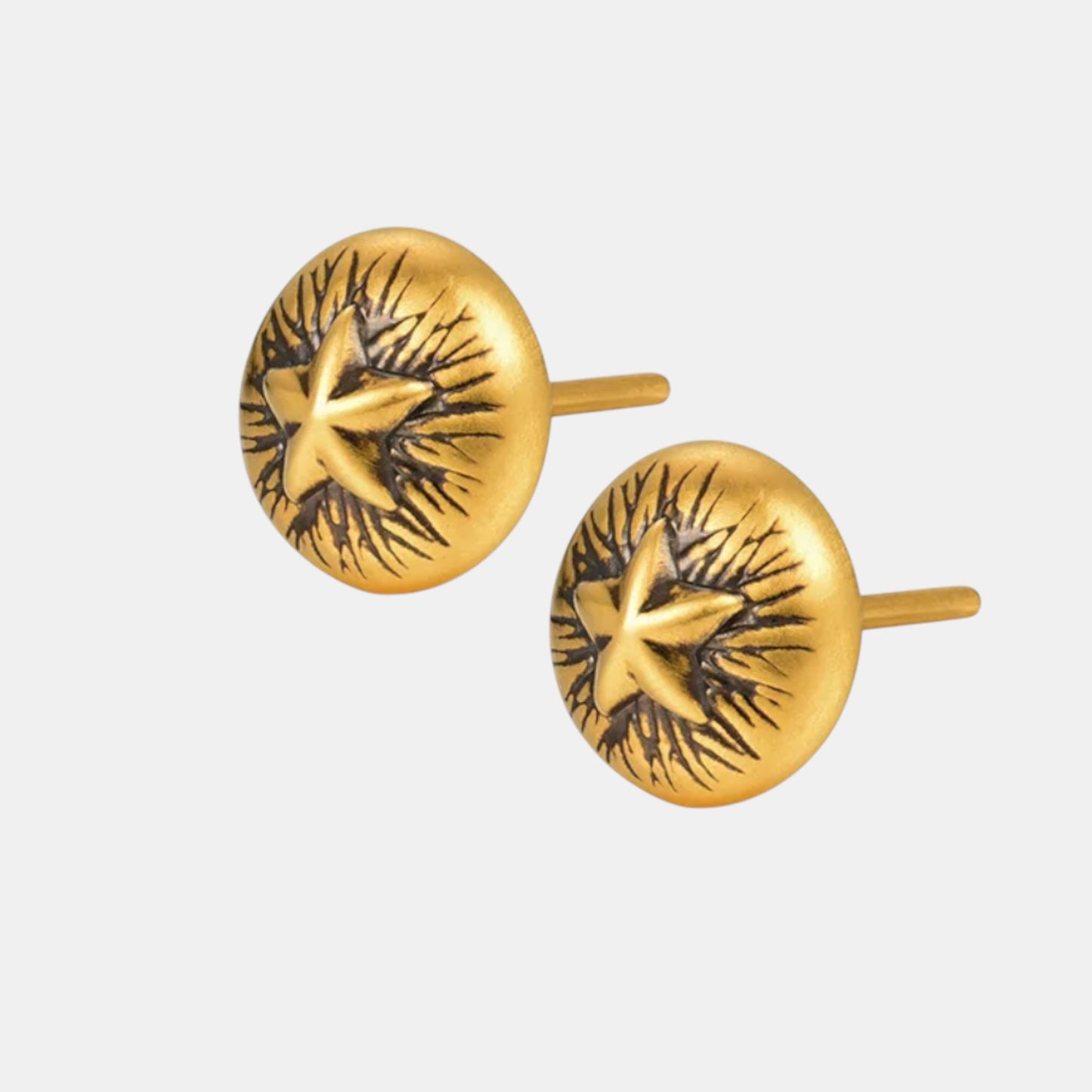24k Fine 5D Gold Round Star Minimal Style Stud Earrings