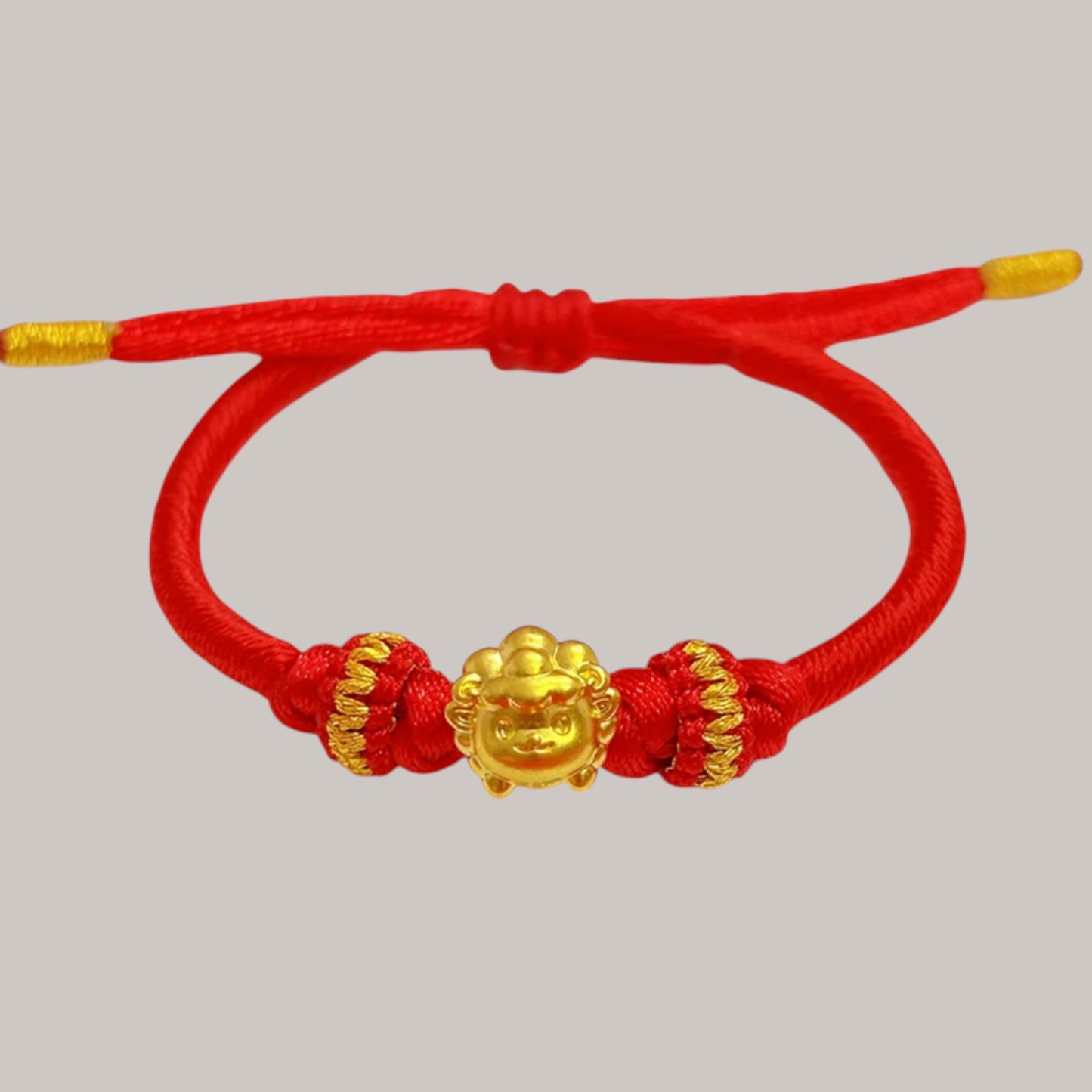 24K 999 Gold Charm Chinese 2027 Year of Goat Rope Adjustable Bracelet Babyshower