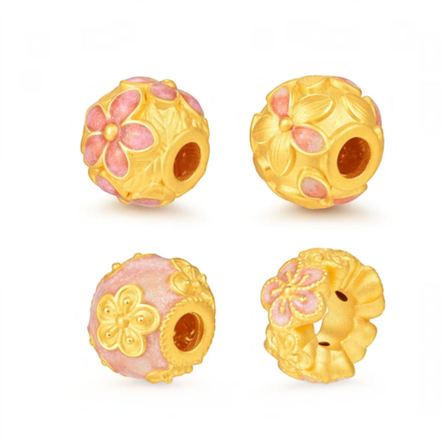 24K Hard Gold Peach Blossom Flower Lucky Rolling Bead D.I.Y Charm Spacer
