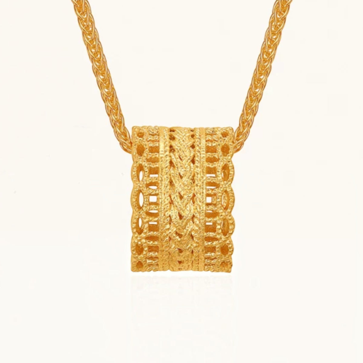 24k Real 999 Gold Lace Loop Minimal Pendant