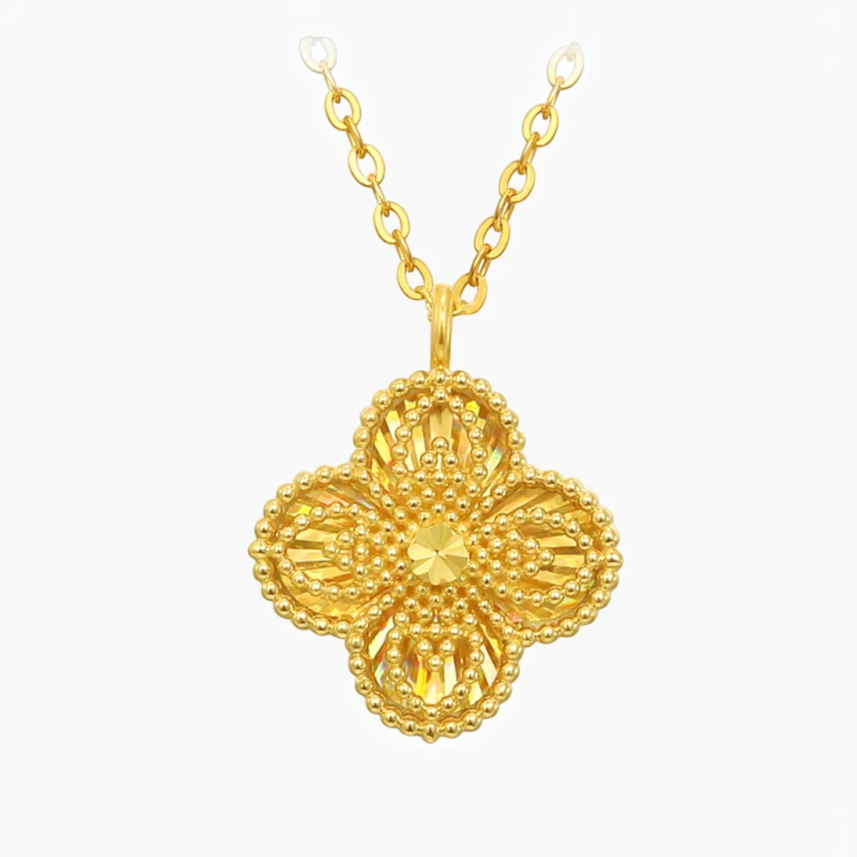 24k 999 Gold Lucky Clover Leaf Charm Chain Necklace
