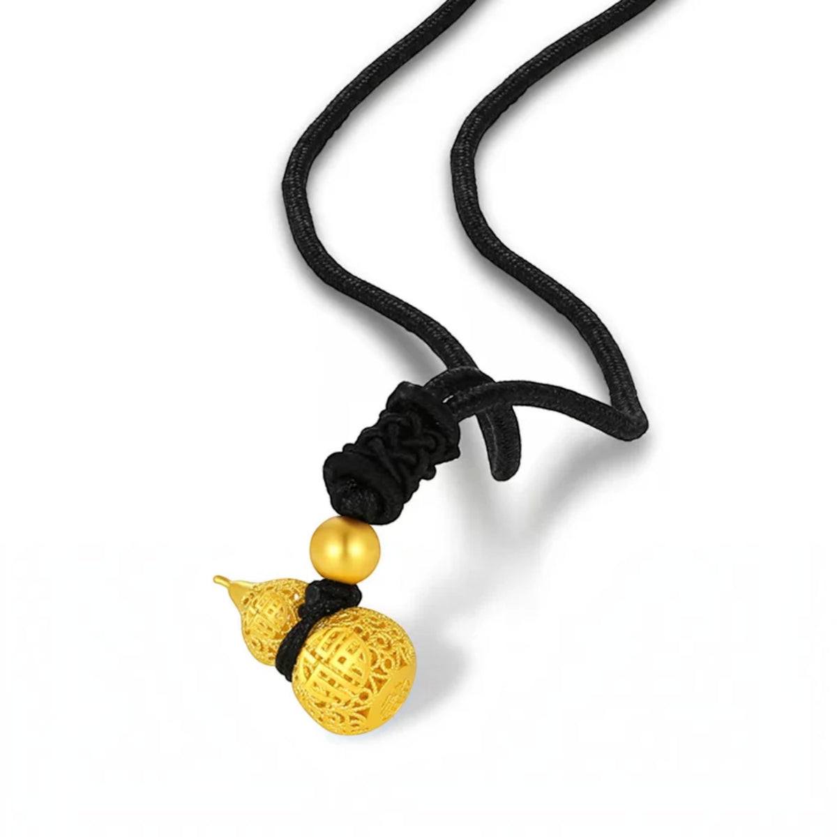 24k 999 Gold Lucky Blessing Gourd Pendant Cord Necklace