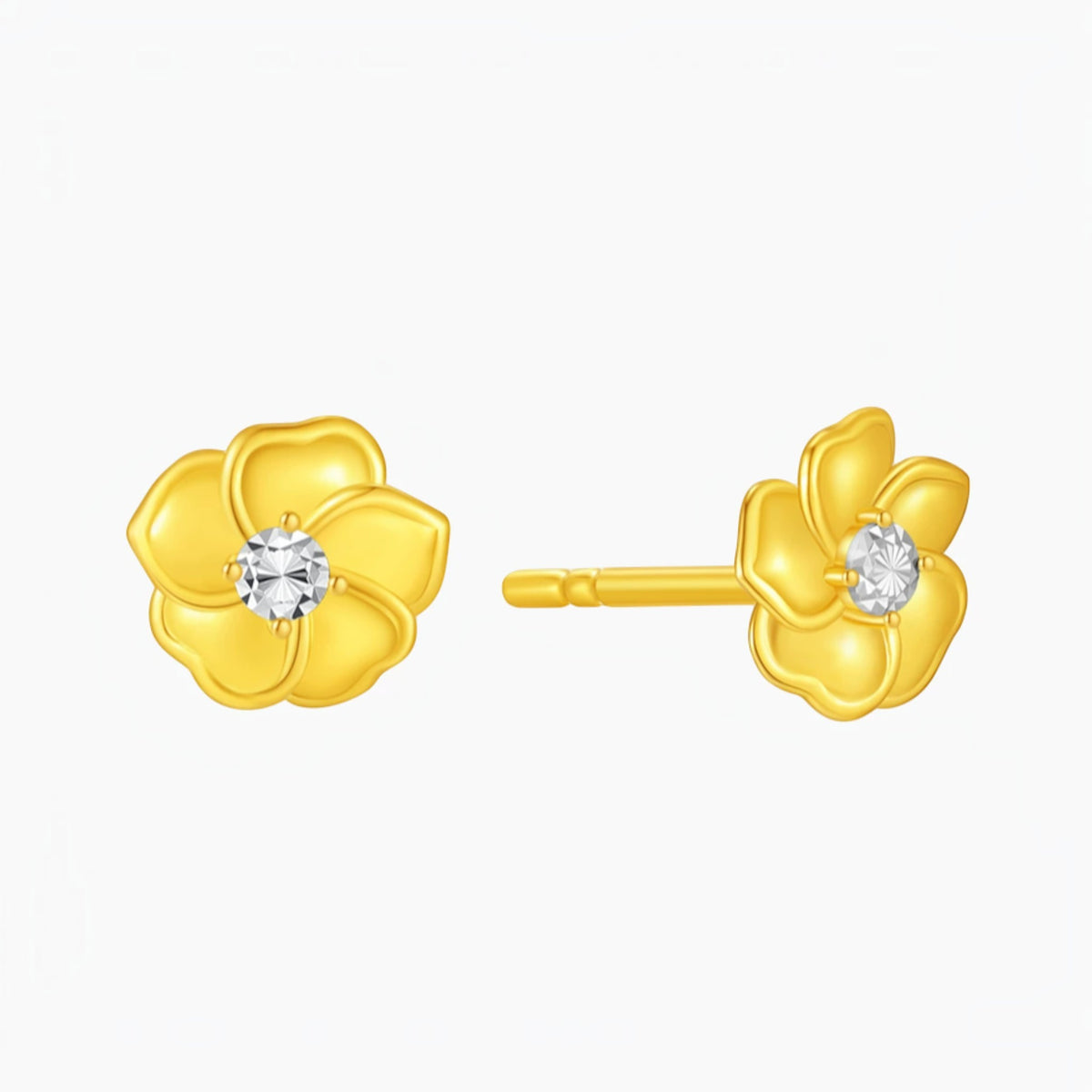 24K 999 Gold Flower Stud Earrings