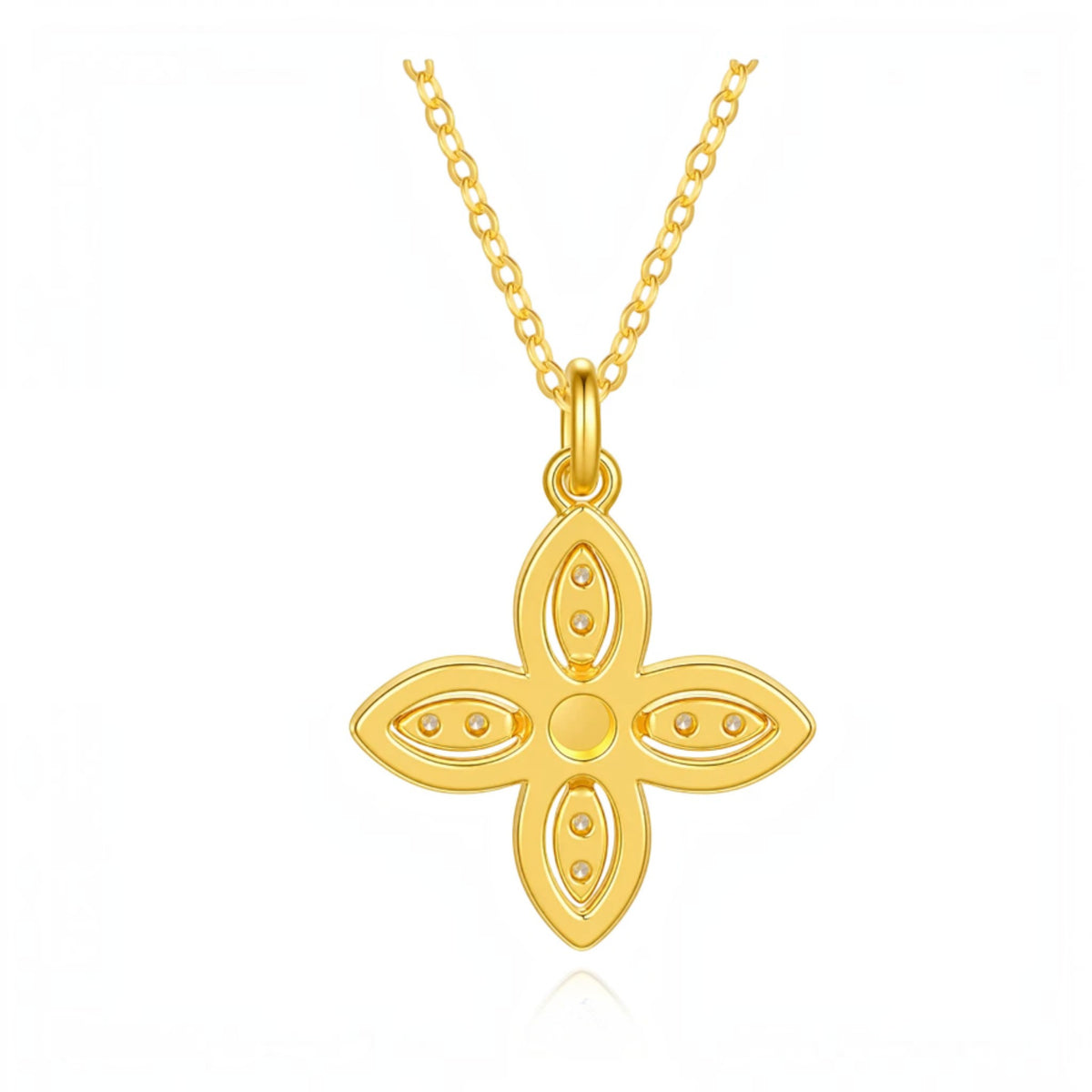 18K Gold Clover Four Leaf Starlight Stud Earrings Necklace