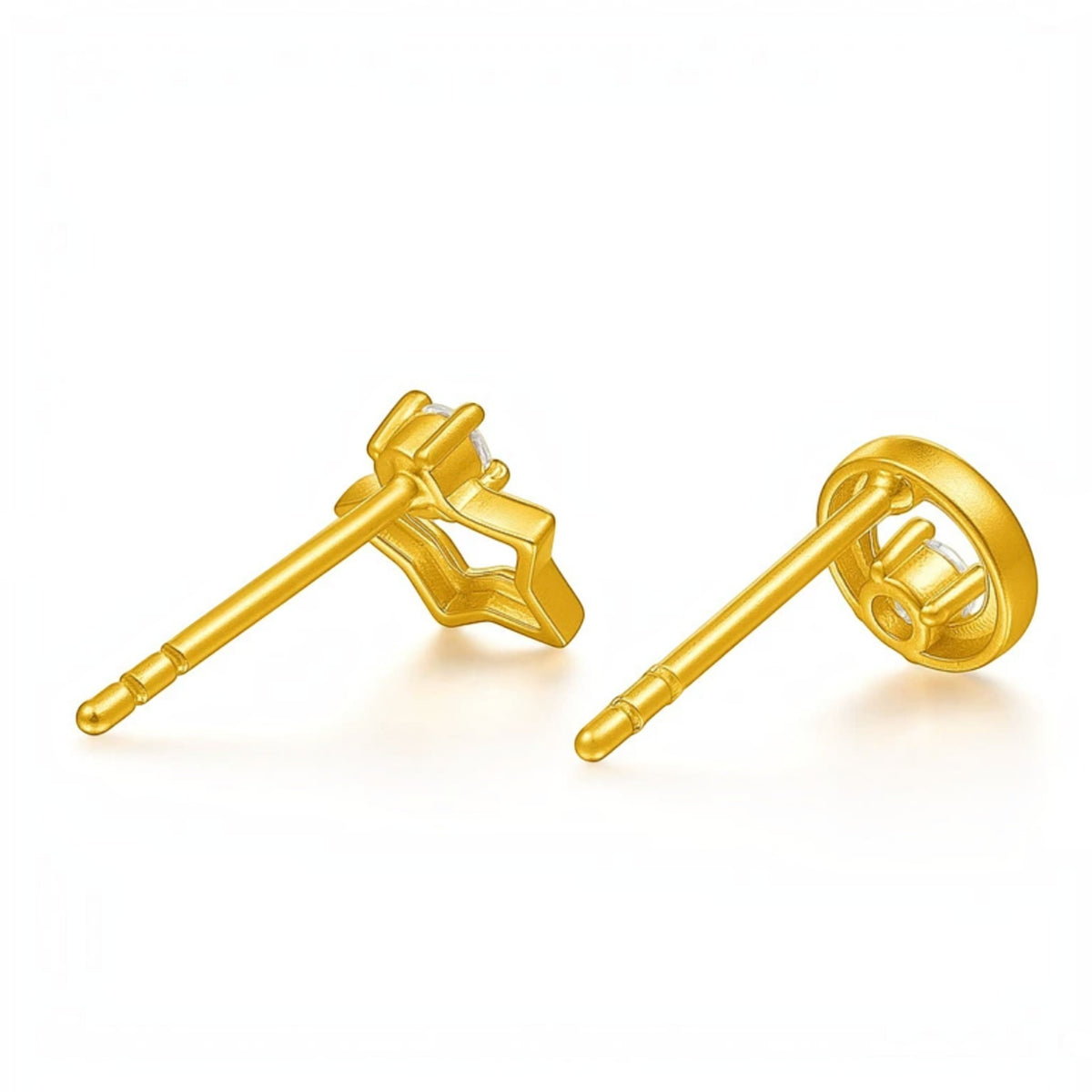 Genuine 24K Gold Star Moon Moissanite Stud Earrings