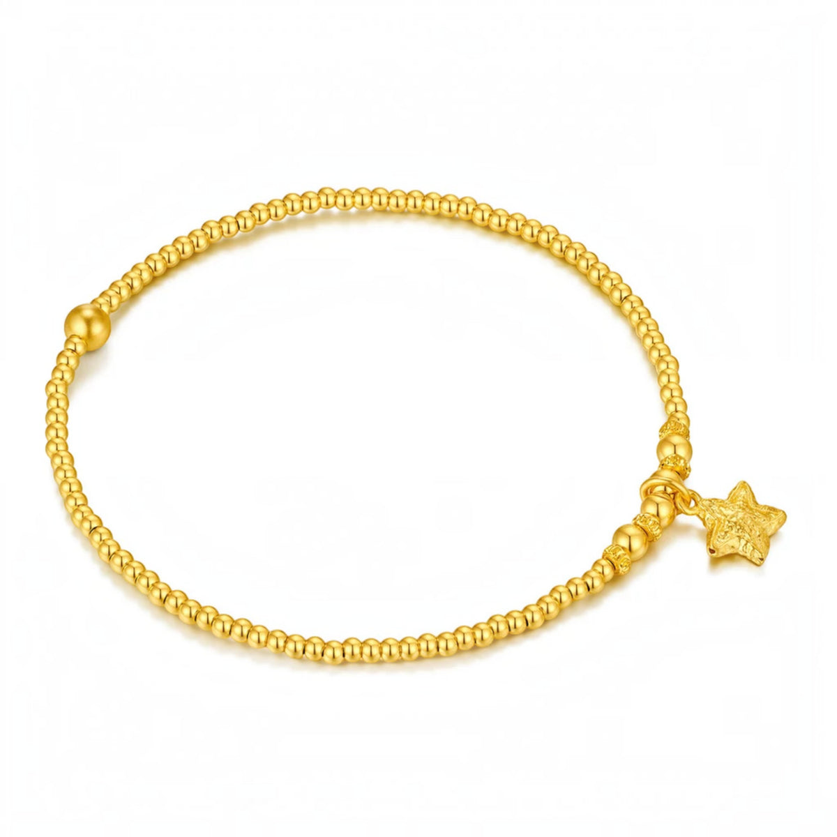 24K Gold Lucky Star Charms Beads Bracelet