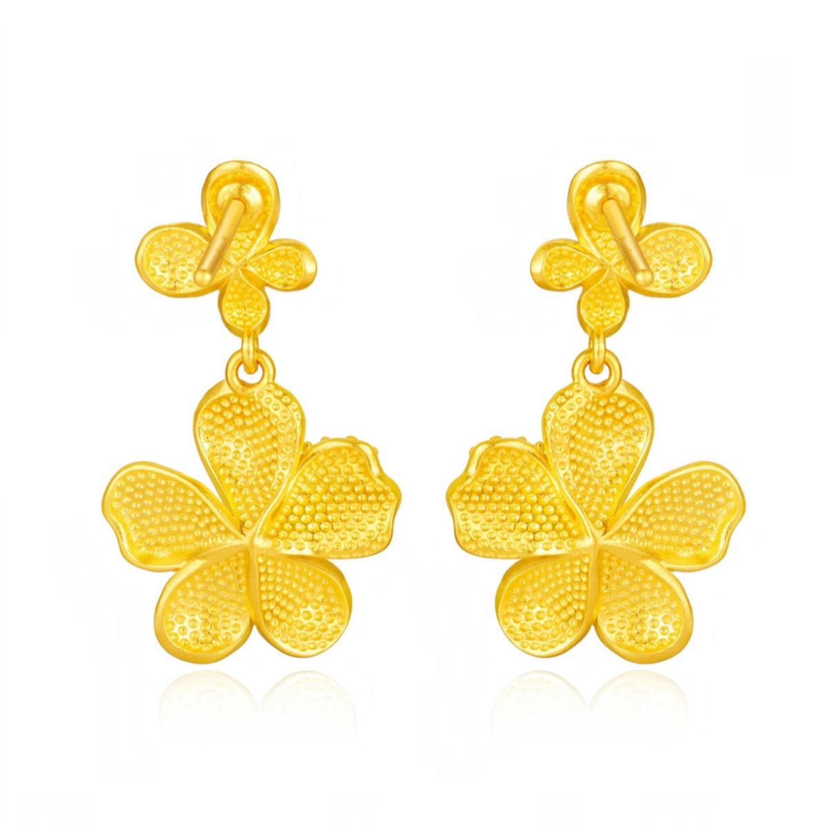 Genuine 24K Gold Butterfly Floral Flower Stud Earrings
