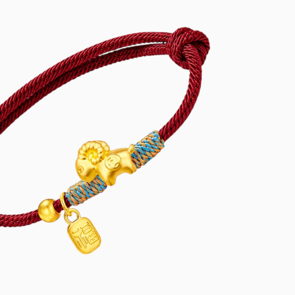 24k 999 Gold Zodiac year of Sheep Charm Cord Adjustable Bracelet