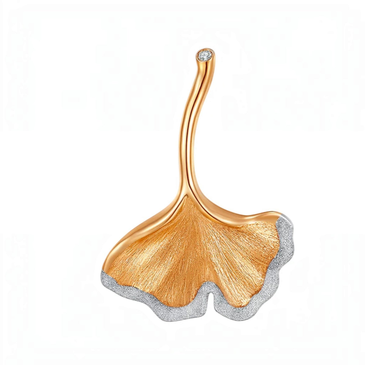 18K Gold White Gold Two-Tone Ginkgo Leaf Pendant Diamond Unique Design for Holiday Christmas