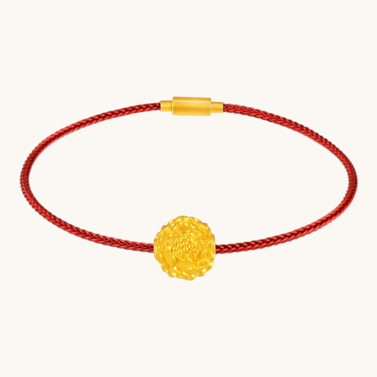 999 24K Gold Peony Flower Bead Charm D.I.Y Rounded Floral Design