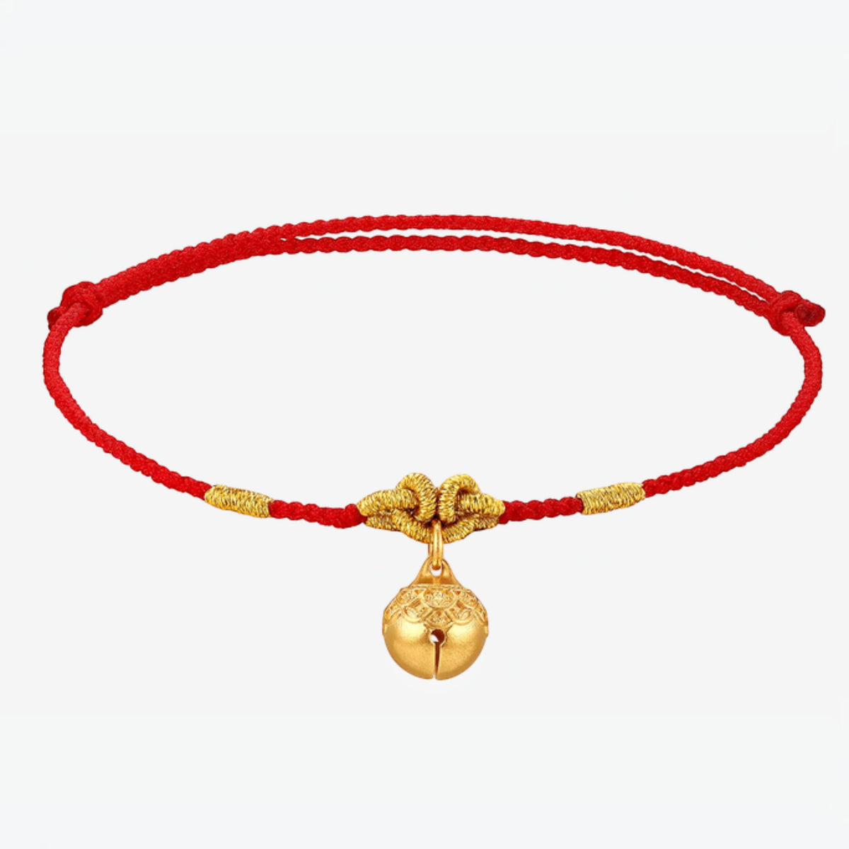 24k 999 Gold Bell Charm Woven Adjustable Anklet