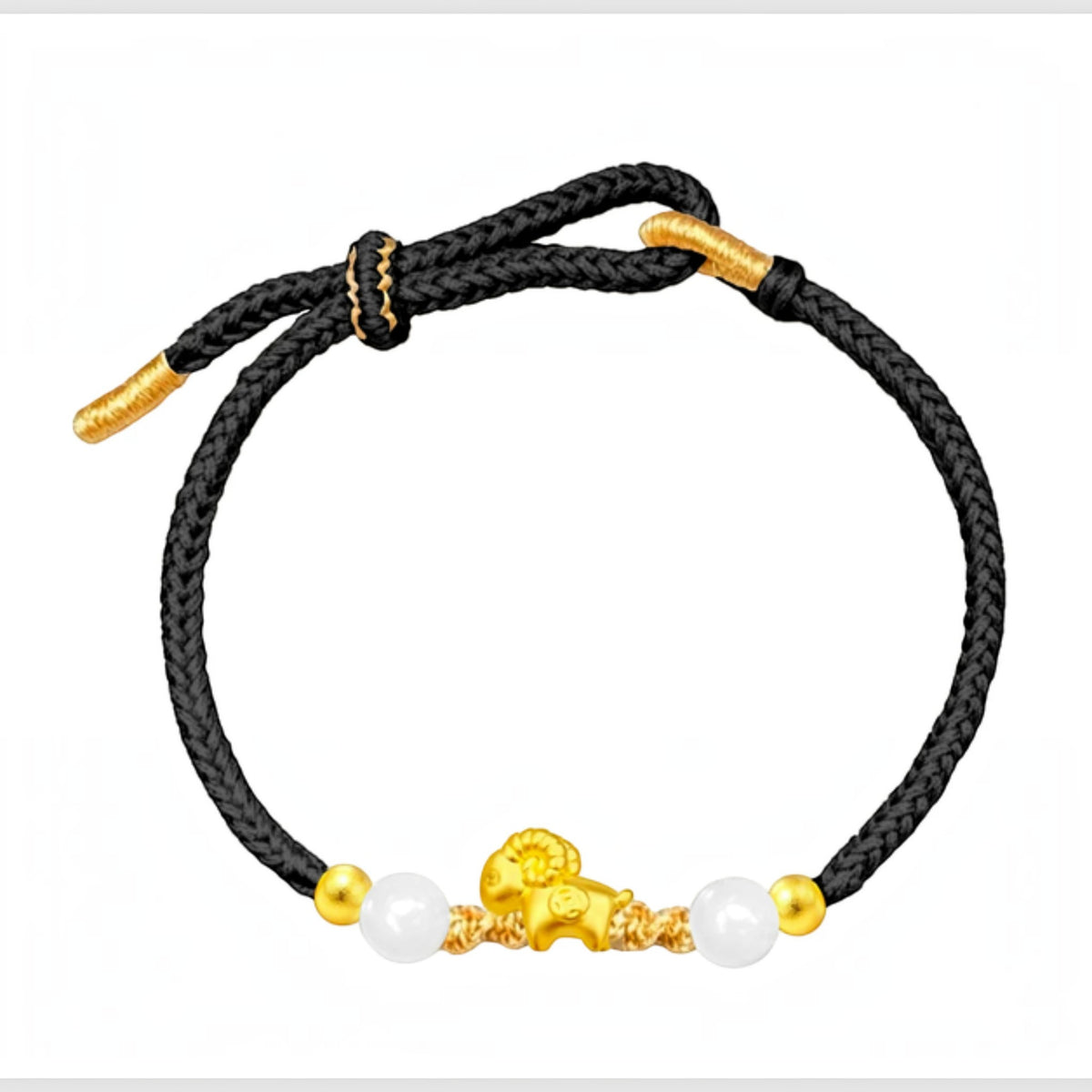 24k 999 Gold Zodiac Sheep Goat Charm Woven Adjustable Bracelet
