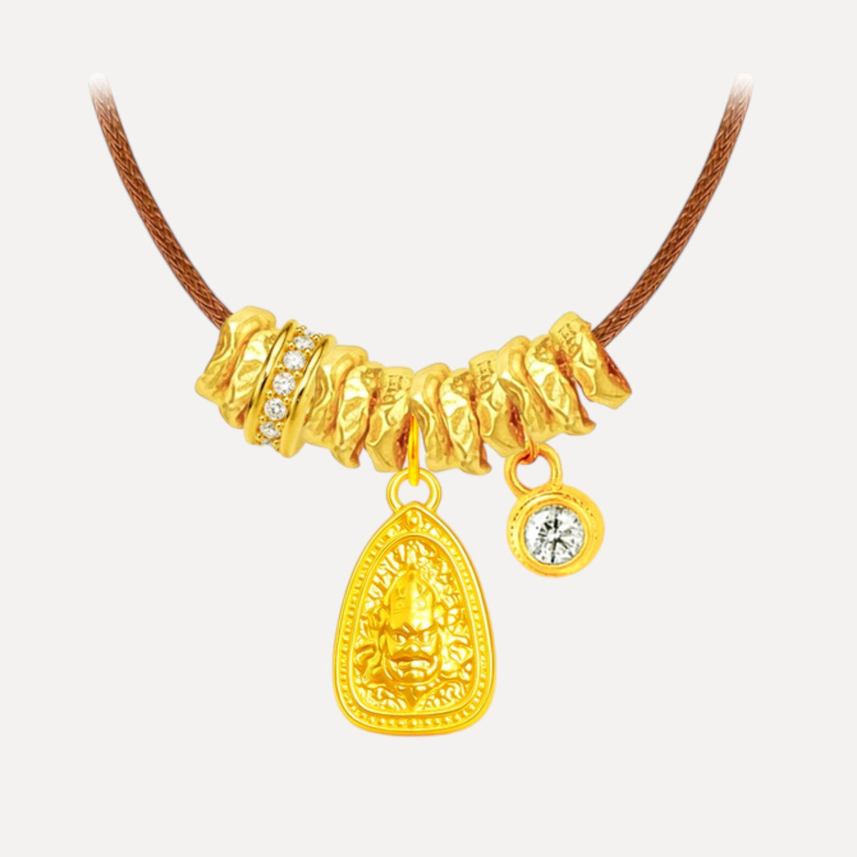 24k 999 Gold Jambhala Wealth Charm Pendant Hoop Ring Beads Cord Necklace