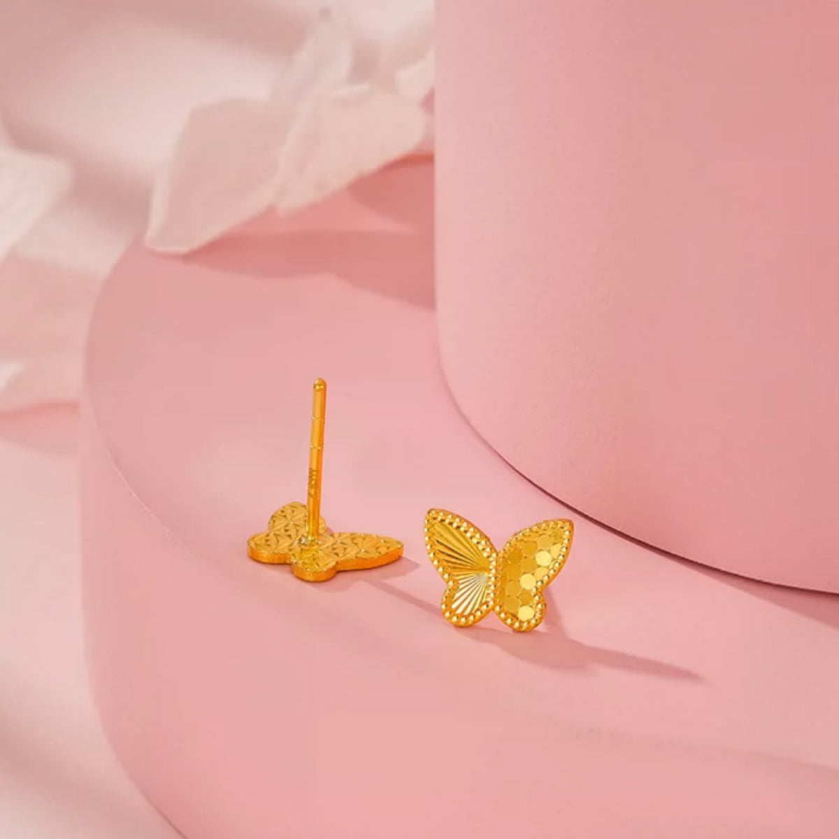 Genuine 24K Gold Butterfly Stud Earrings