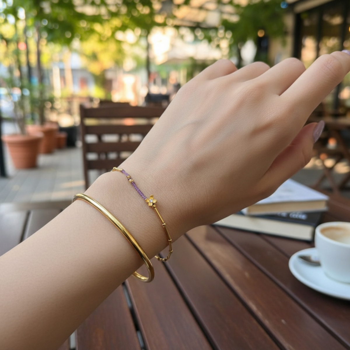 24k 999 Gold Bamboo Joint Osmanthus Flower Charm Braided Rope Bracelet