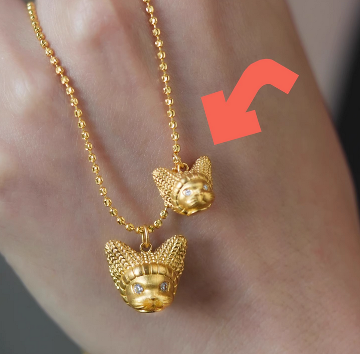 24K 999 Pure Gold Cute Knitted Hat on Kitten Cat D.I.Y Charm Pendant