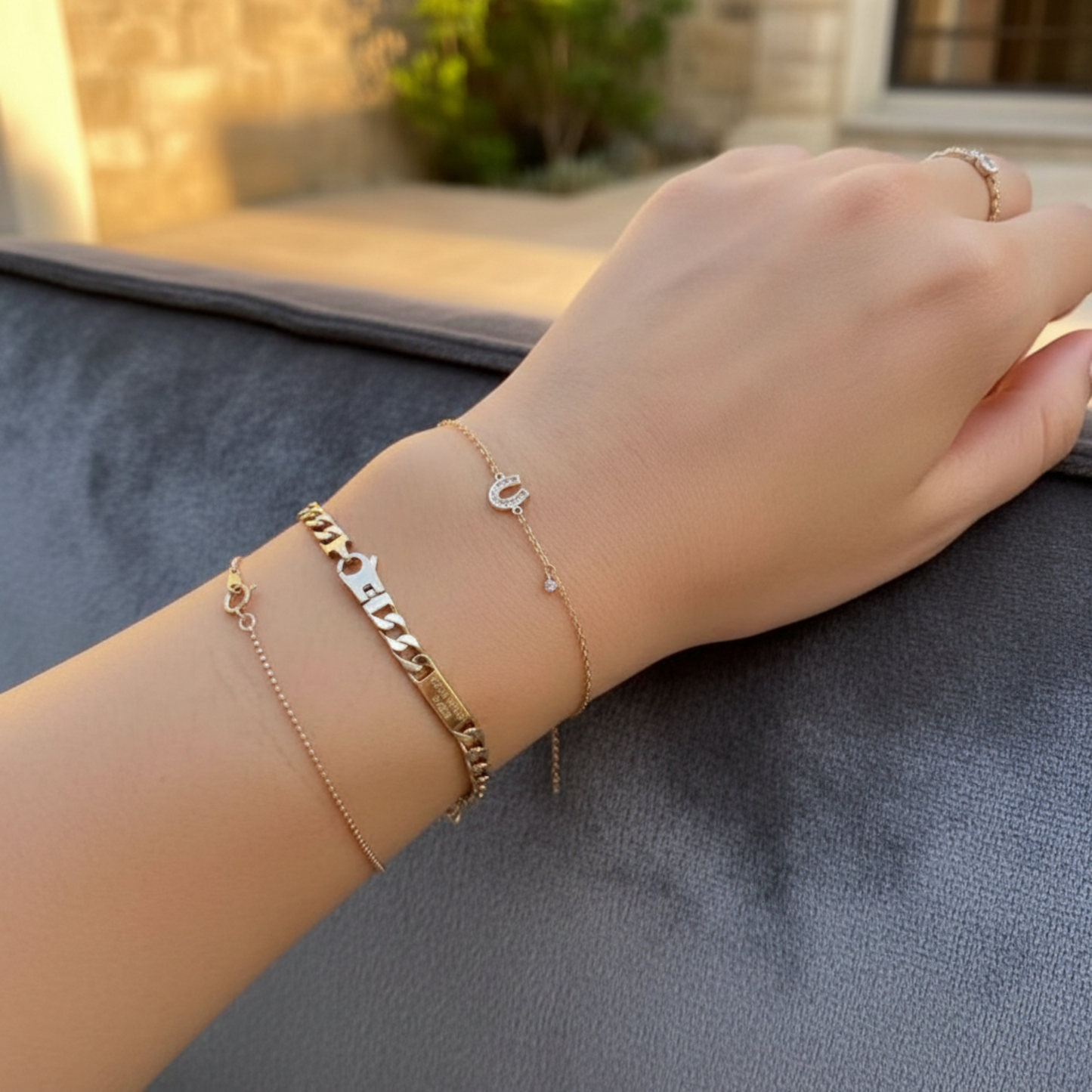 14K Real Gold Minimal Lucky Horseshoe U Shape Zircon Charm Anklet