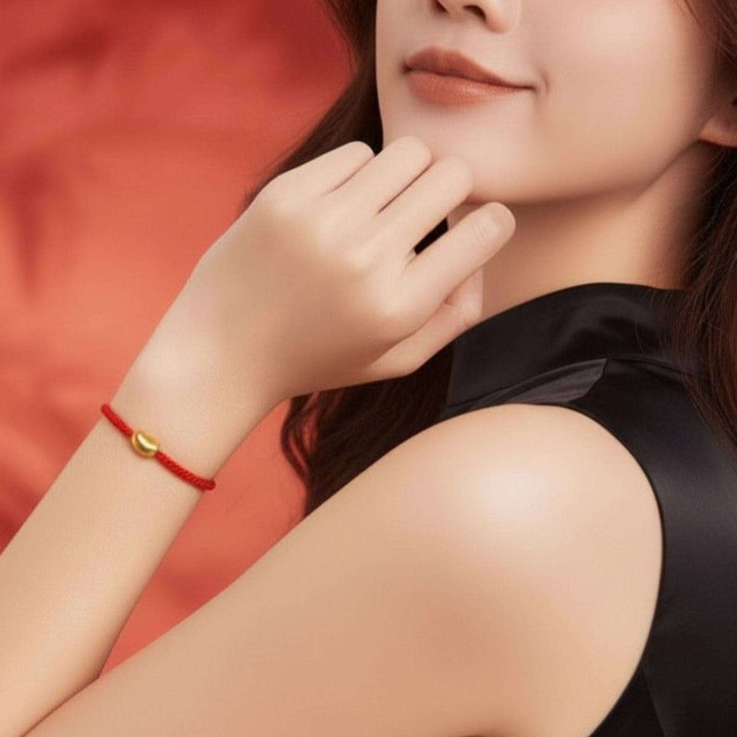 24K 999 Gold Couple Men Women Red Bean Charm Rope Bracelet