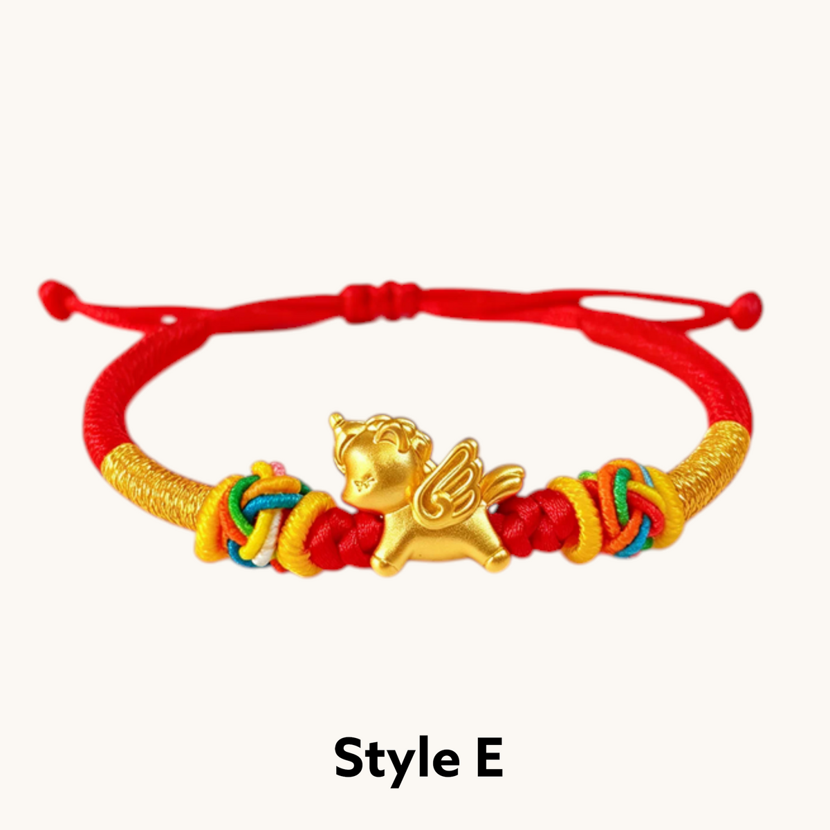 24K 999 Gold Little Wing Horse Zodiac Charm Adjustable Woven Bracelet Babyshower Kid Birthday Gift