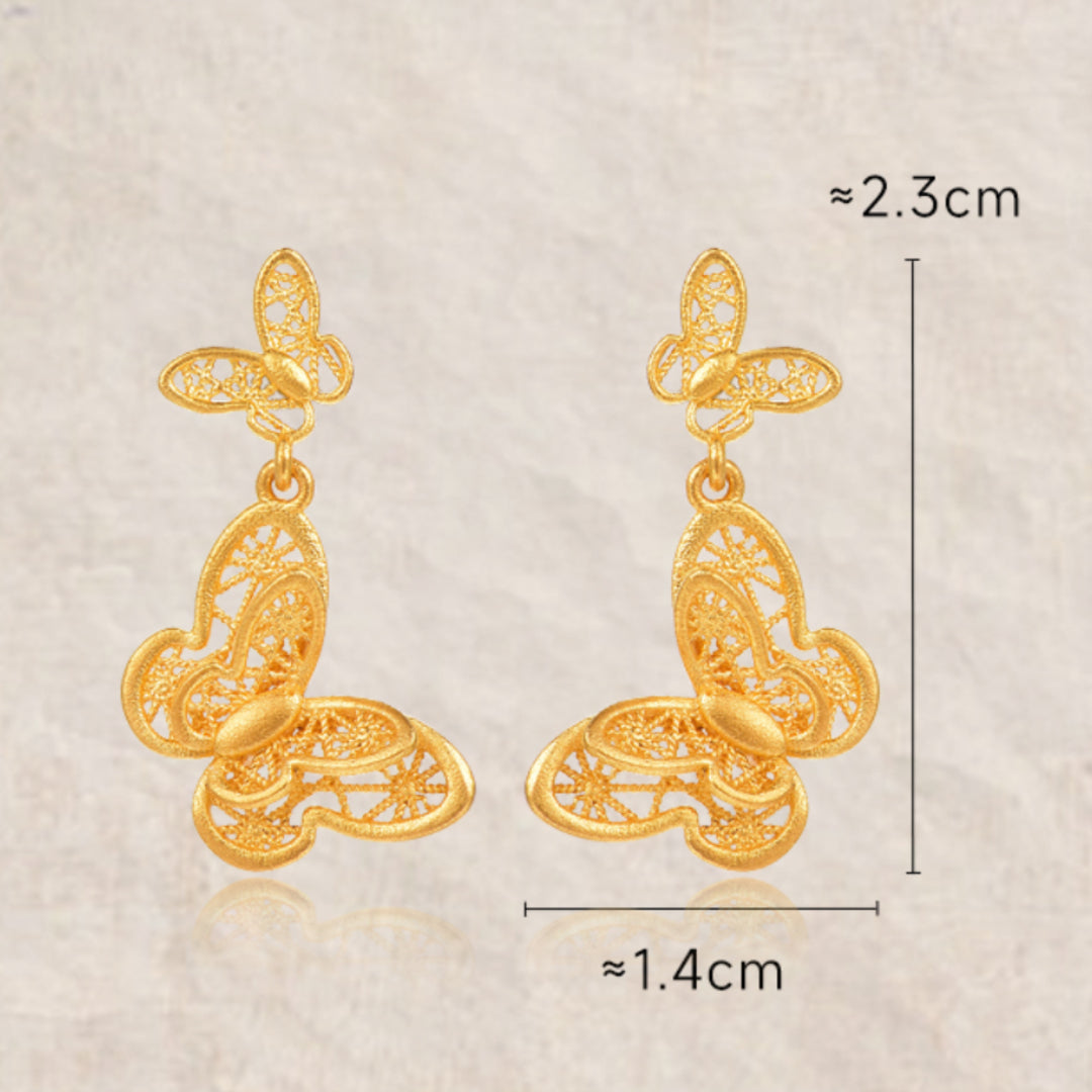 24K Real Gold Butterfly Elegant Detail Stud Earrings