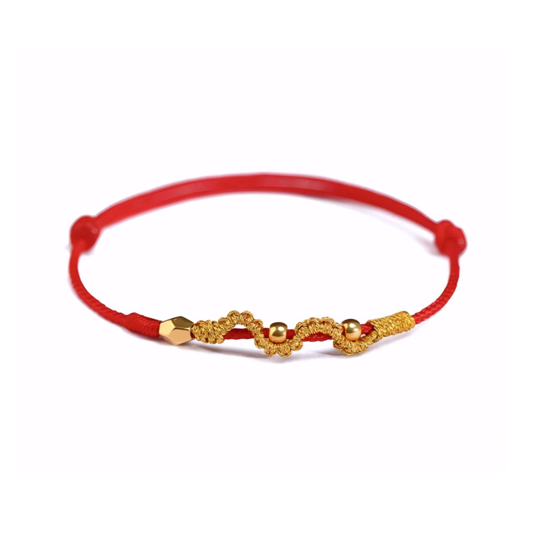 24k Solid 999 Gold Snake with Beads Pendant for Good Luck with Red String Braided Rope Bracelet and Anklet