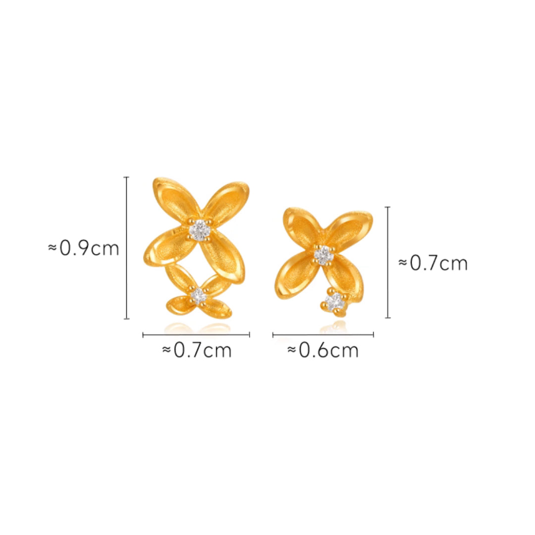 24K Real Gold Solid Osmanthus Flower Stud Earrings
