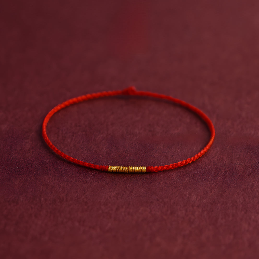 24k Solid 999 Gold Beads Red Rope Bracelet for Men and Women Blessing and Peace Braided Bracelet