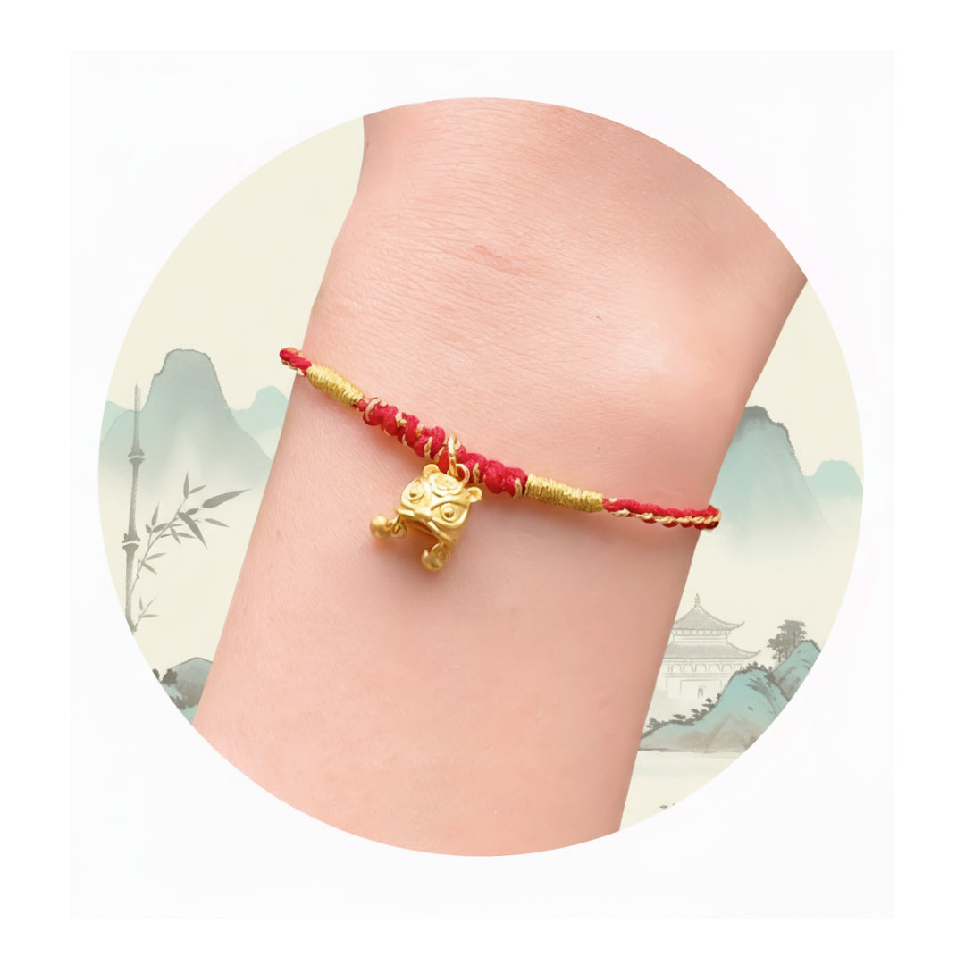 24K 999 Pure Solid Gold Handmade Tiger Head Cap Hat Pendant D.I.Y for Newborn Safe and Happy