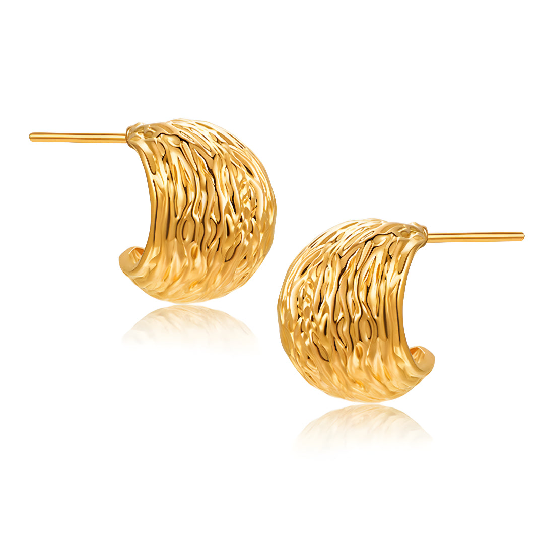 24K Real Gold 5D Hard Gold Minimal Pattern Stud Earrings