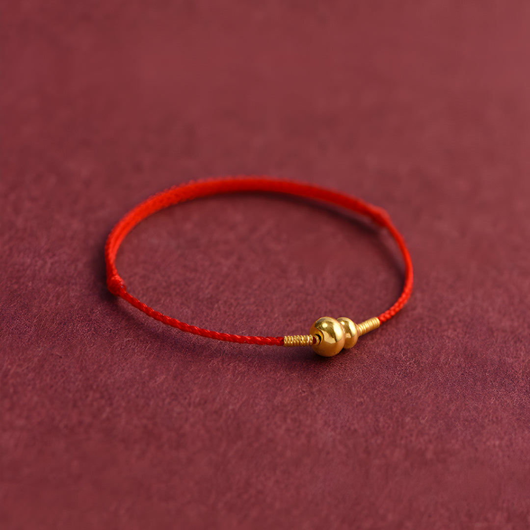 24k Solid 999 Gold Lucky Gourd Red Rope Bracelet for Men and Women Blessing and Peace Braided Bracelet