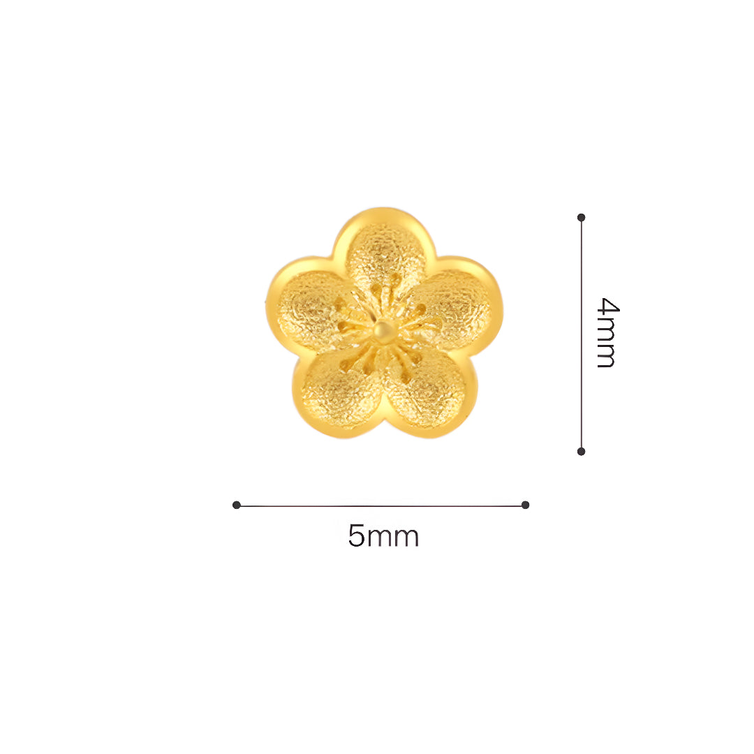 24K 999 Pure Solid Gold Hand-Carved Peach Blossom Flower Stud Earrings Lovely Gift