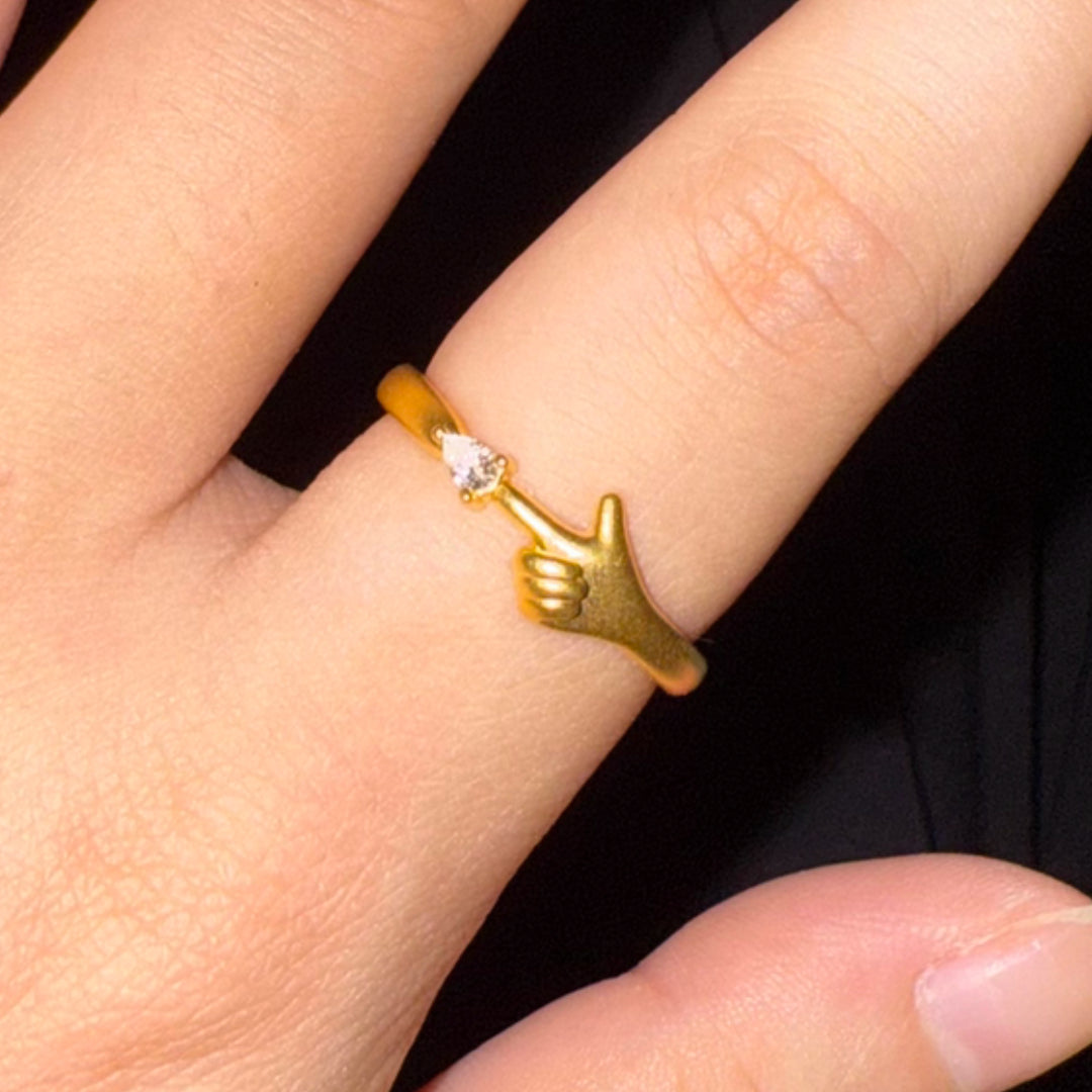 24k Pure Gold 5D Gold BiuBiu Hand Playful Stacking Ring