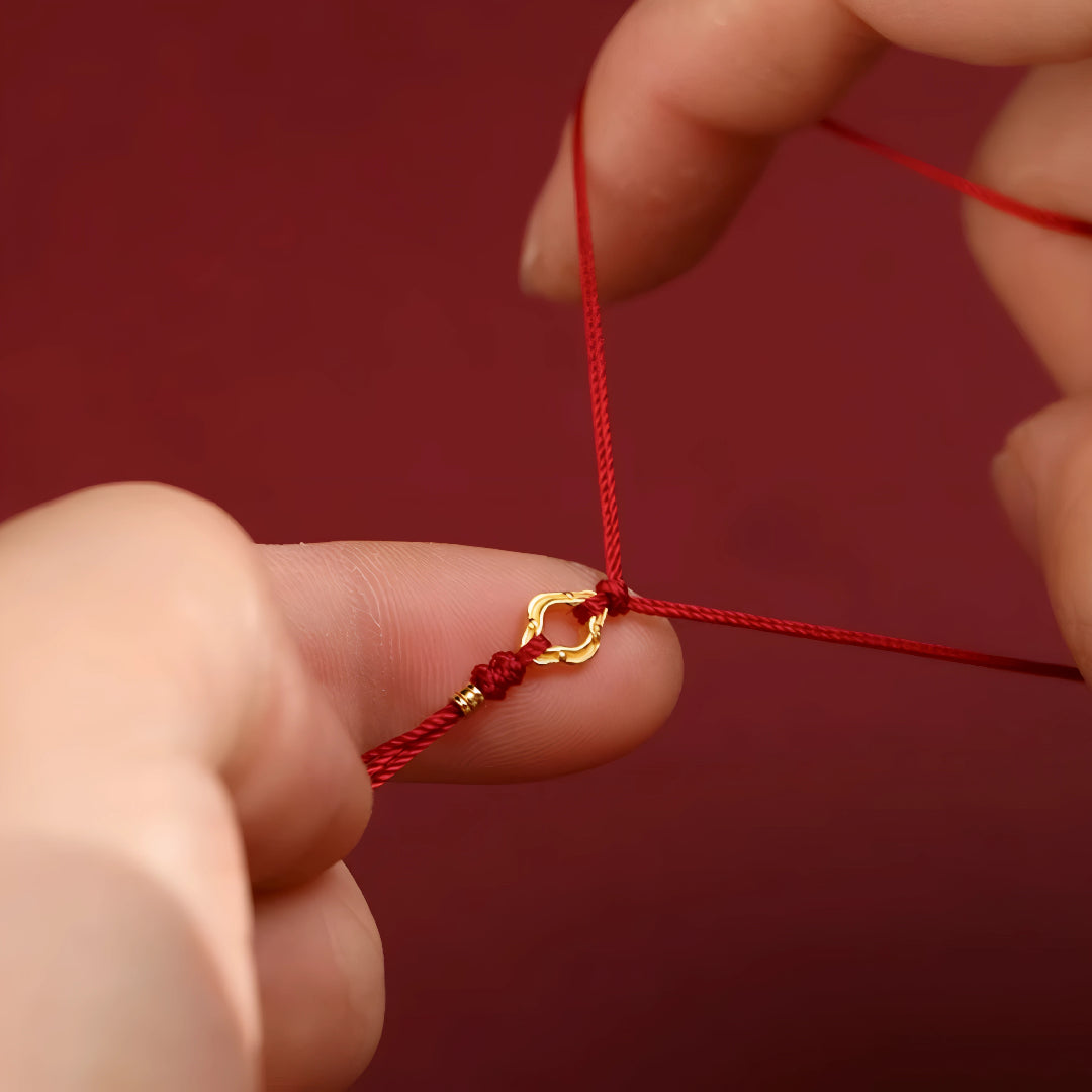 24k Solid 999 Gold Blessing Auspicious Cloud Pendant with Red String Braided Rope Bracelet for Good Luck
