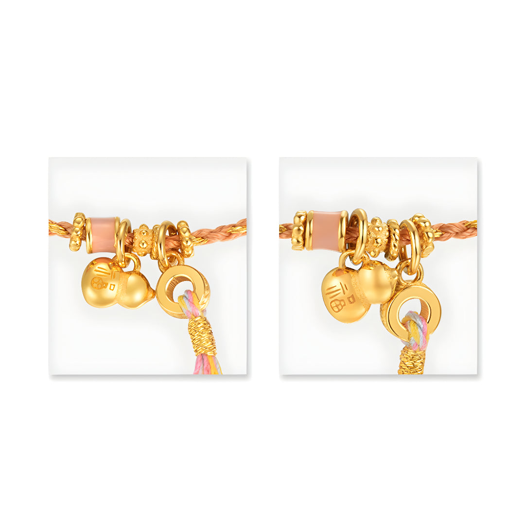 24K Gold Charm Gourd bring Luck Braided Adjustable Bracelet - Gypsophila Co.