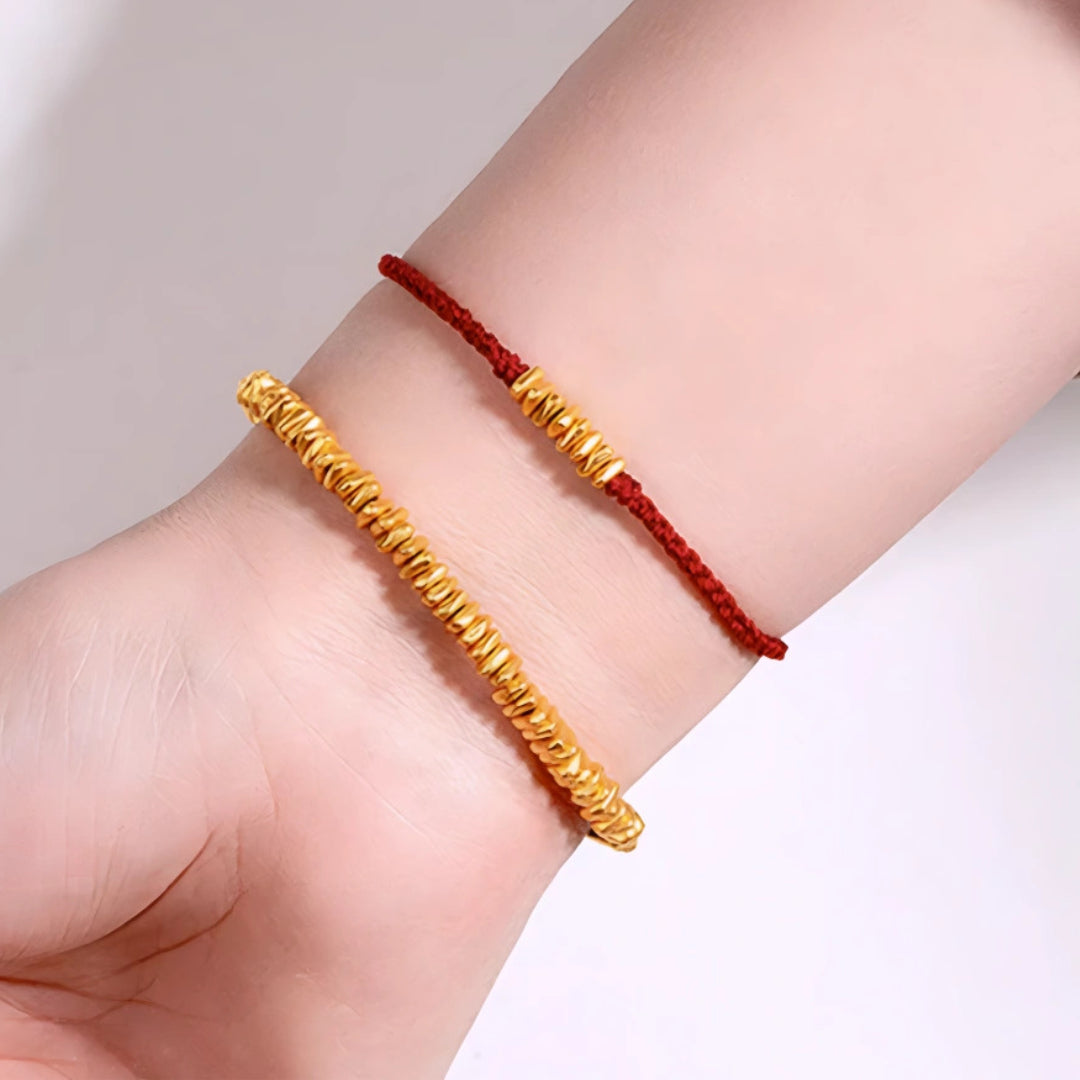 24k Pure 999 Gold Lucky Beads with Red Rope Bracelet