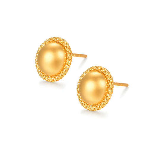 18K Gold Earrings Retro Vintage Round Style Rococo Stud Earrings