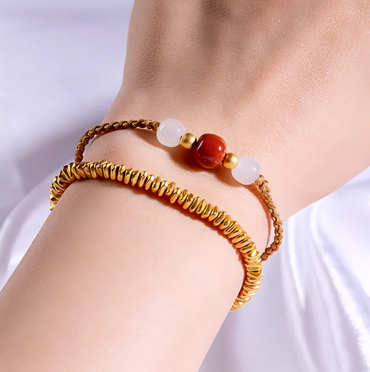 24k Pure 999 Gold Beads with Elastic Cord Bracelet Great Gift Idea